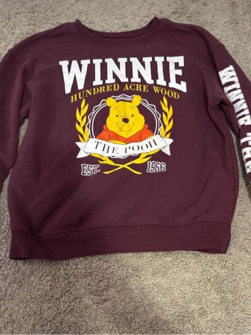 Disney Winnie The Pooh Sweatshirt - Burgundy with Yellow Graphic